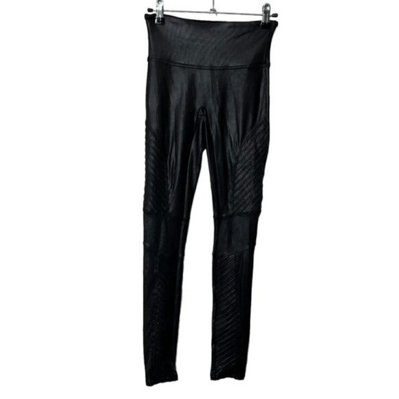 SPANX Faux Leather Moto Leggings Black Women’s Size Small Sculpted Fit - Picture 2 of 12